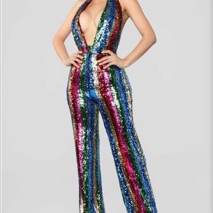 Sequin Multi Color Jumpsuit XL Fashion Nova